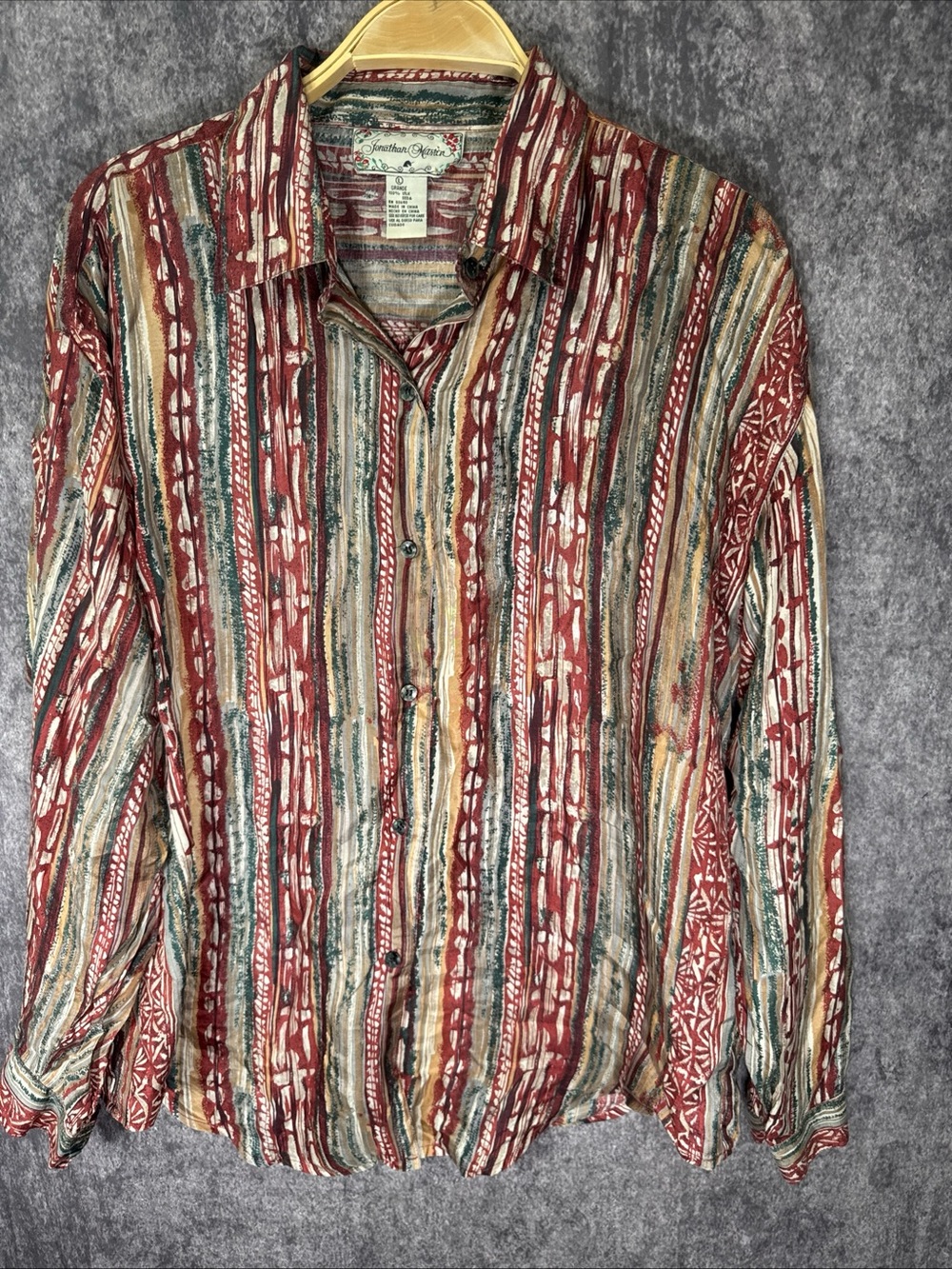 Vintage Jonathan Martin 100% Silk Long Sleeve Button Up Size L
